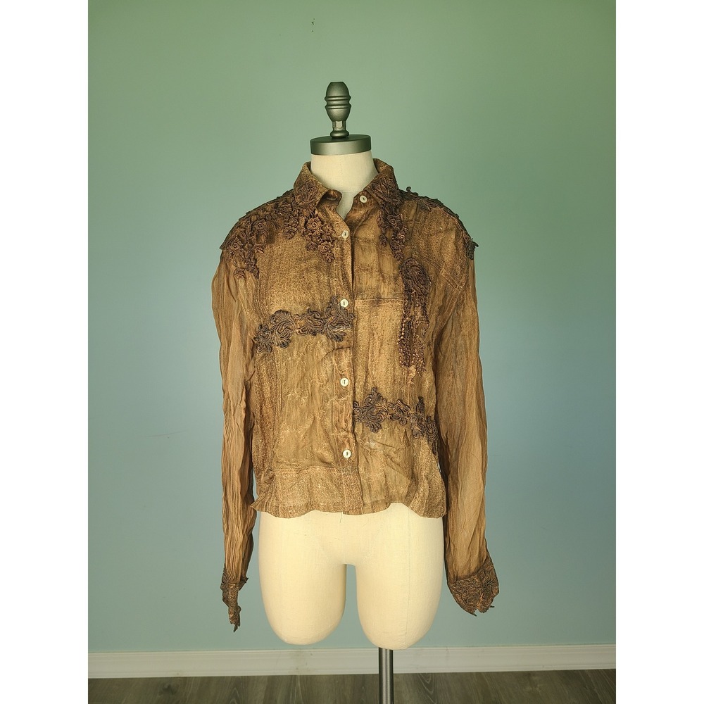 Pat Dahnke Houston Blouse Crochet Fringe Lacy Western Bohemian Eclectic Hippie